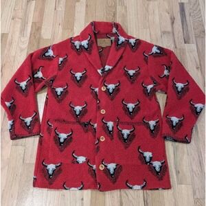 Vintage Barn Fly Bronco Bull Fleece Cardigan Jacket Small Ranch Western Red S